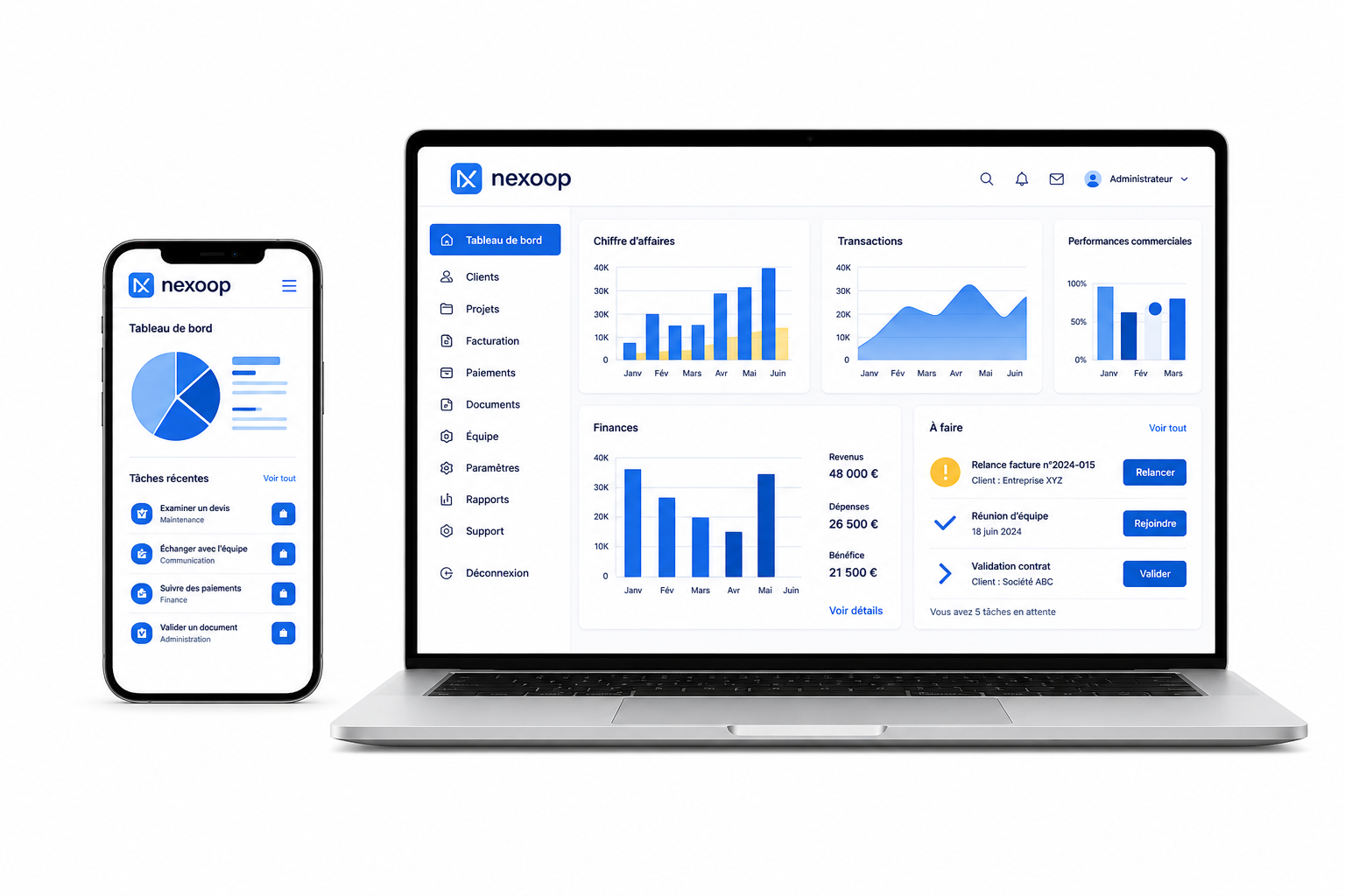 Application mobile et tableau de bord sur ordinateur portable