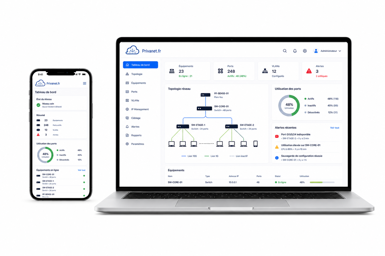Application mobile et tableau de bord - vue alternative